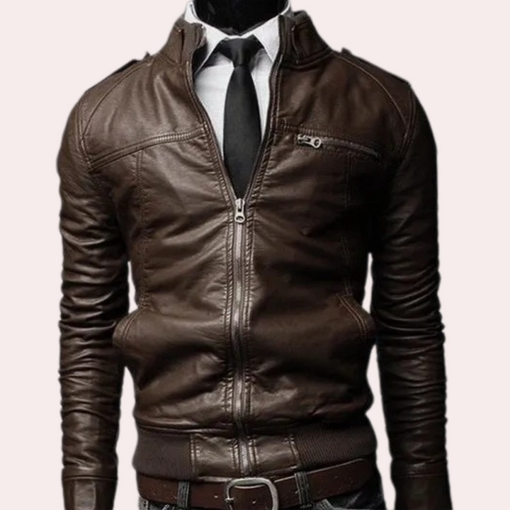 Men's Slim Fit Leather Jacket – Detail View