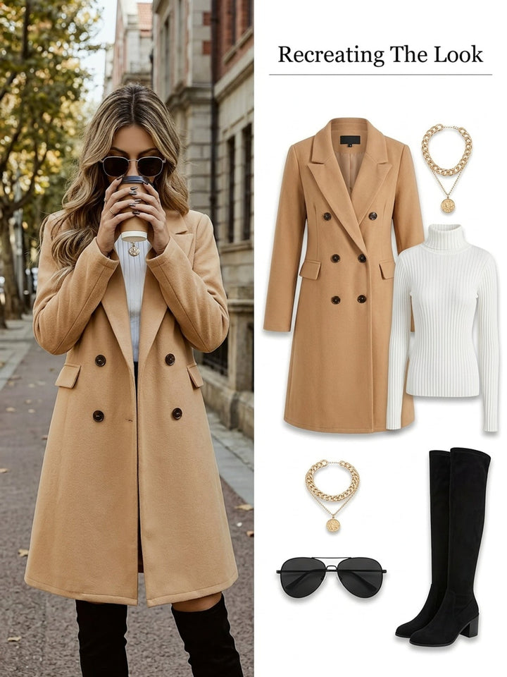 Women's Wool-Blend Pea Coat – Detail View