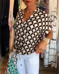 Audrey | Women's Geometric Print V-Neck Blouse