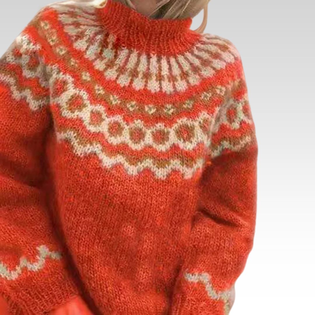 TOVE | WOMEN'S FAIR ISLE SWEATER MOCK NECK NORDIC KNIT PULLOVER 1