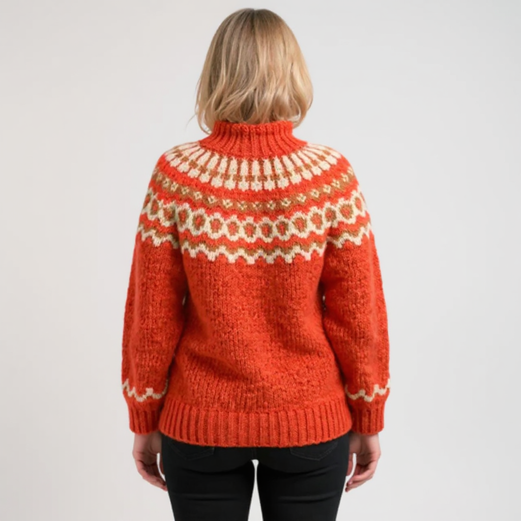 TOVE | WOMEN'S FAIR ISLE SWEATER MOCK NECK NORDIC KNIT PULLOVER 10