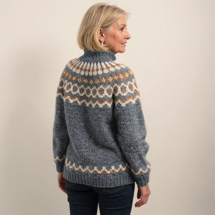 TOVE | WOMEN'S FAIR ISLE SWEATER MOCK NECK NORDIC KNIT PULLOVER 11