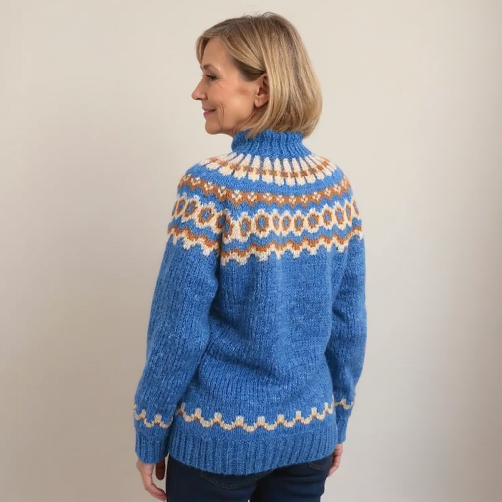 TOVE | WOMEN'S FAIR ISLE SWEATER MOCK NECK NORDIC KNIT PULLOVER 12
