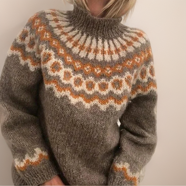 TOVE | WOMEN'S FAIR ISLE SWEATER MOCK NECK NORDIC KNIT PULLOVER 2