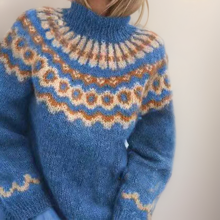 TOVE | WOMEN'S FAIR ISLE SWEATER MOCK NECK NORDIC KNIT PULLOVER 3