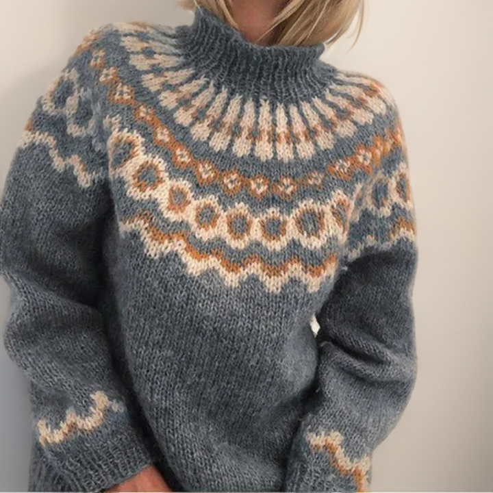 TOVE | WOMEN'S FAIR ISLE SWEATER MOCK NECK NORDIC KNIT PULLOVER 4