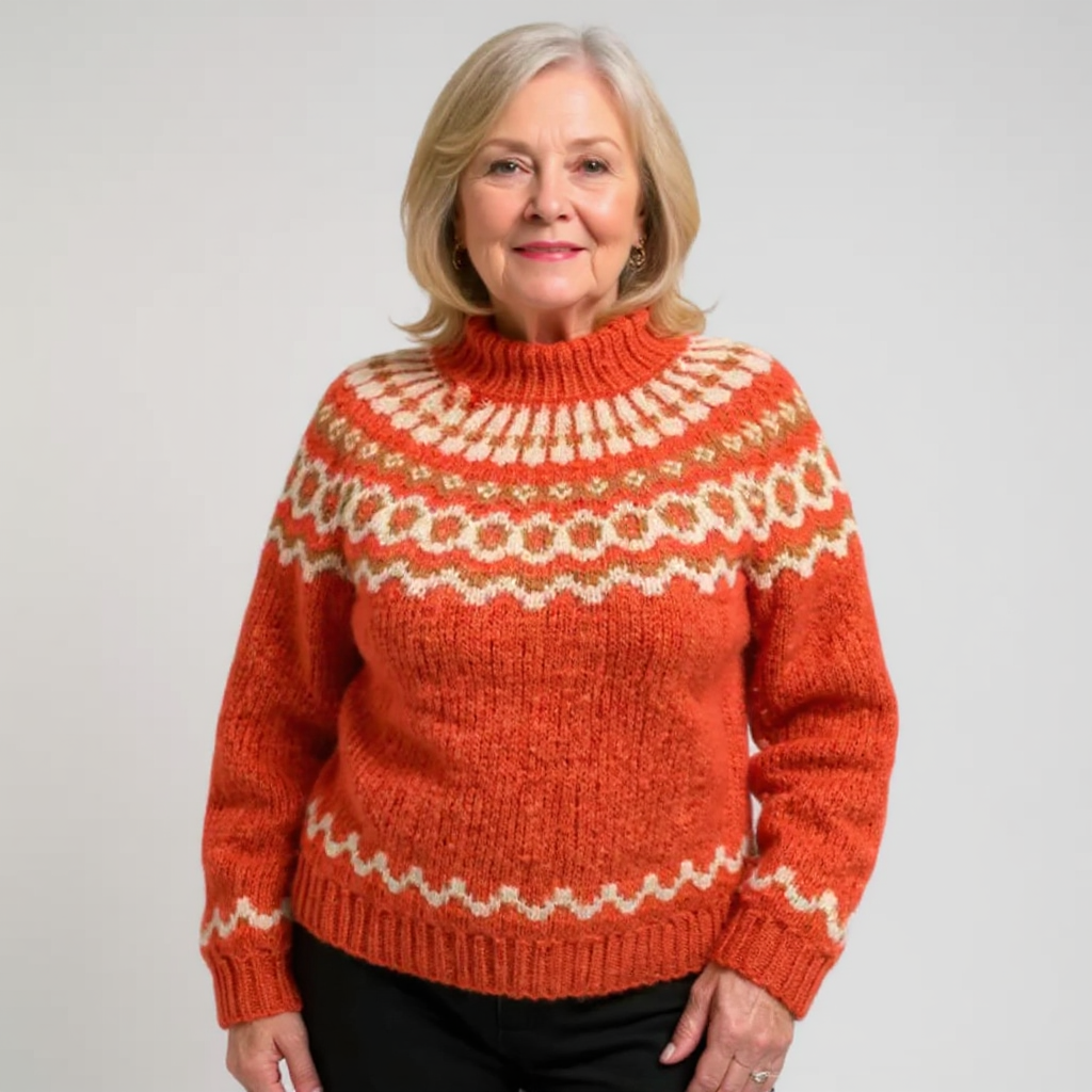 TOVE | WOMEN'S FAIR ISLE SWEATER MOCK NECK NORDIC KNIT PULLOVER 6