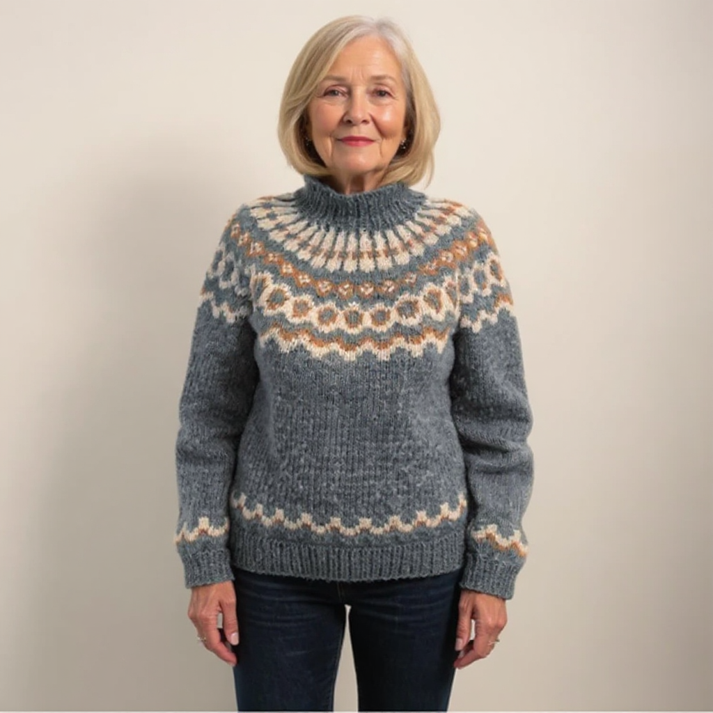 TOVE | WOMEN'S FAIR ISLE SWEATER MOCK NECK NORDIC KNIT PULLOVER 7