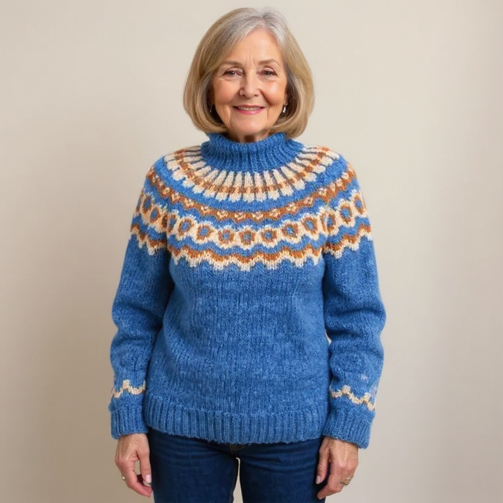 TOVE | WOMEN'S FAIR ISLE SWEATER MOCK NECK NORDIC KNIT PULLOVER 8
