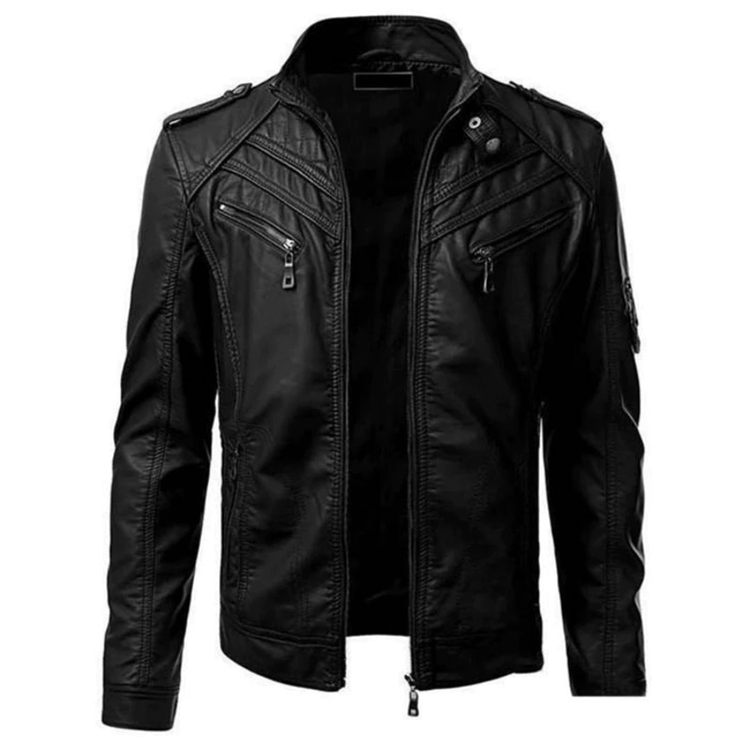 ULYSSE | MEN'S LEATHER JACKET MOTO QUILTED STAND COLLAR 1