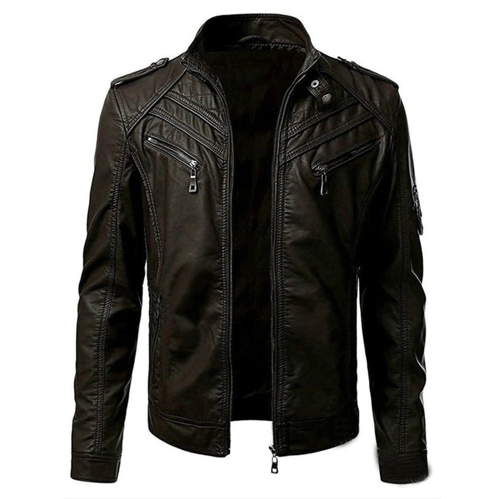 ULYSSE | MEN'S LEATHER JACKET MOTO QUILTED STAND COLLAR 2