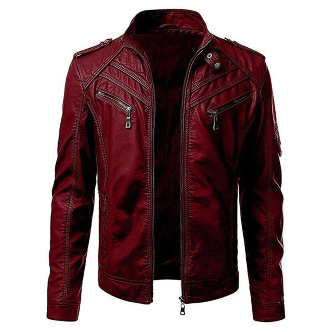 Men's Quilted Leather Moto Jacket – Burgundy
