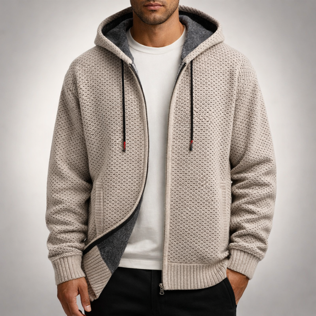 VALENTIN | MEN'S FLEECE LINED HOODIE FULL ZIP KNIT JACKET 1