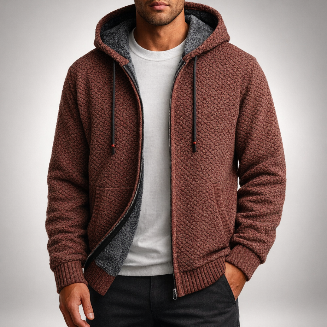 VALENTIN | MEN'S FLEECE LINED HOODIE FULL ZIP KNIT JACKET 2
