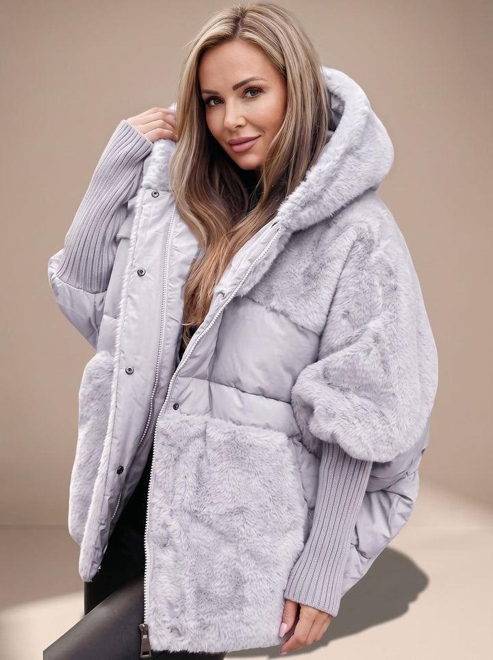 Women's Hooded Faux Fur Coat – Gray