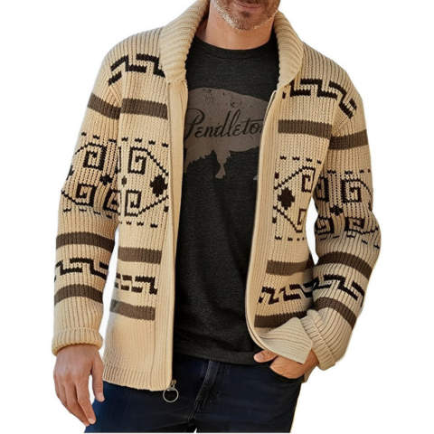VICTOR | MEN'S AZTEC SOUTHWESTERN PATTERNED CARDIGAN SHAWL COLLAR 1