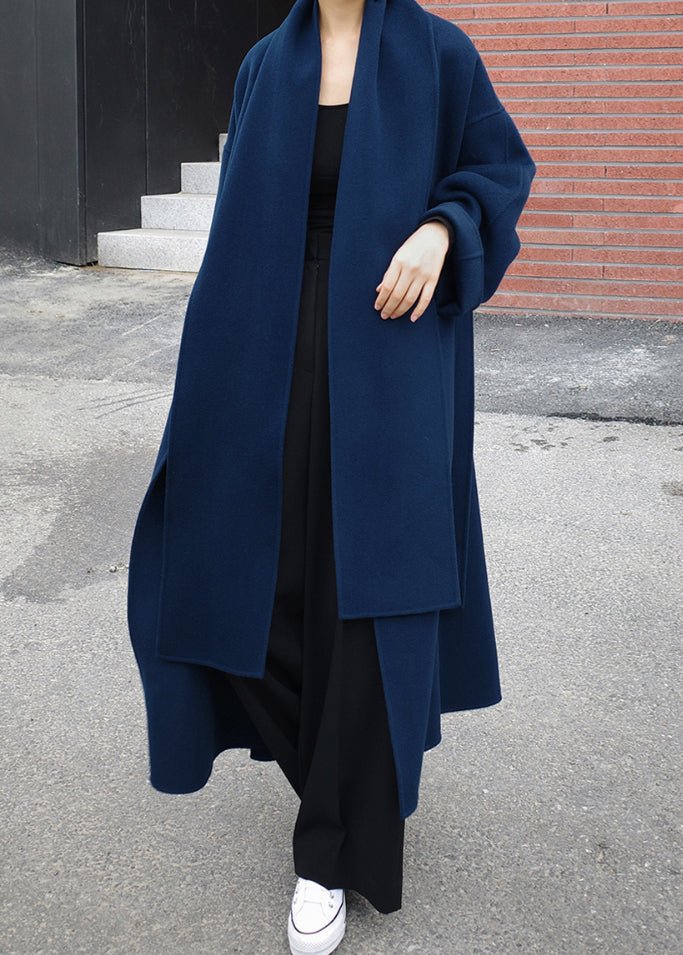 Women's Wool Maxi Scarf Coat – Detail View