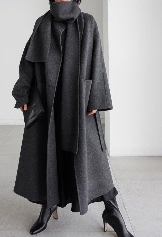 Women's Wool Maxi Scarf Coat – Gray