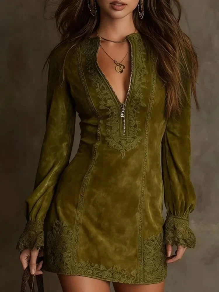 Vivienne - Chic Lace Long Sleeve Fall Mini Dress 3