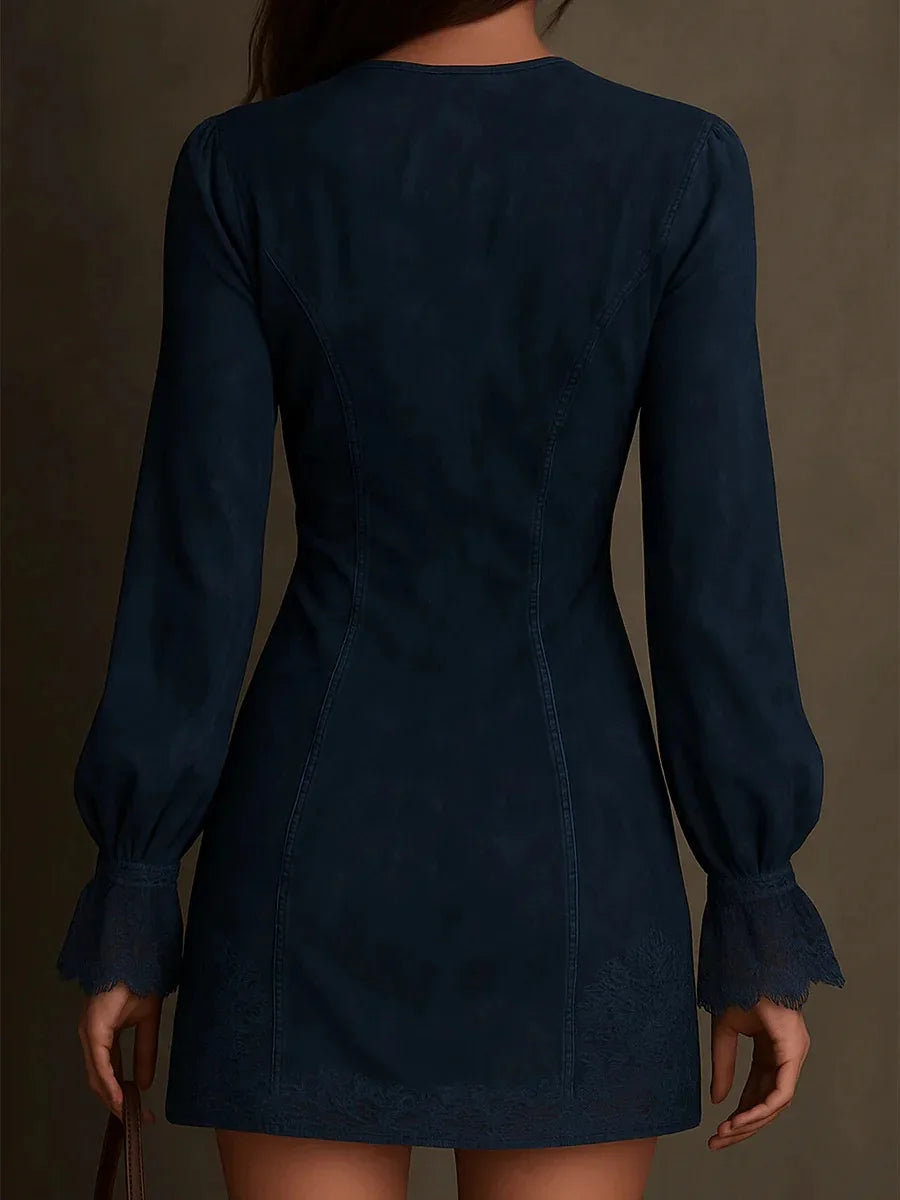Vivienne - Chic Lace Long Sleeve Fall Mini Dress 4