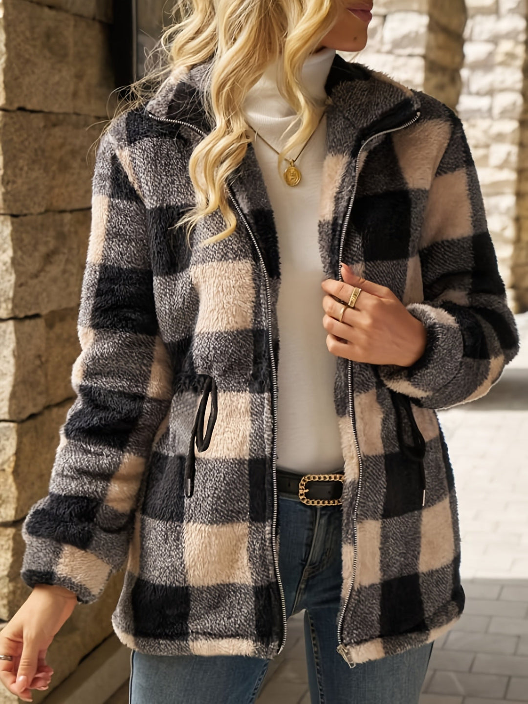 WILHELMINE | WOMEN'S PLAID SHERPA FLEECE JACKET ZIP UP 2