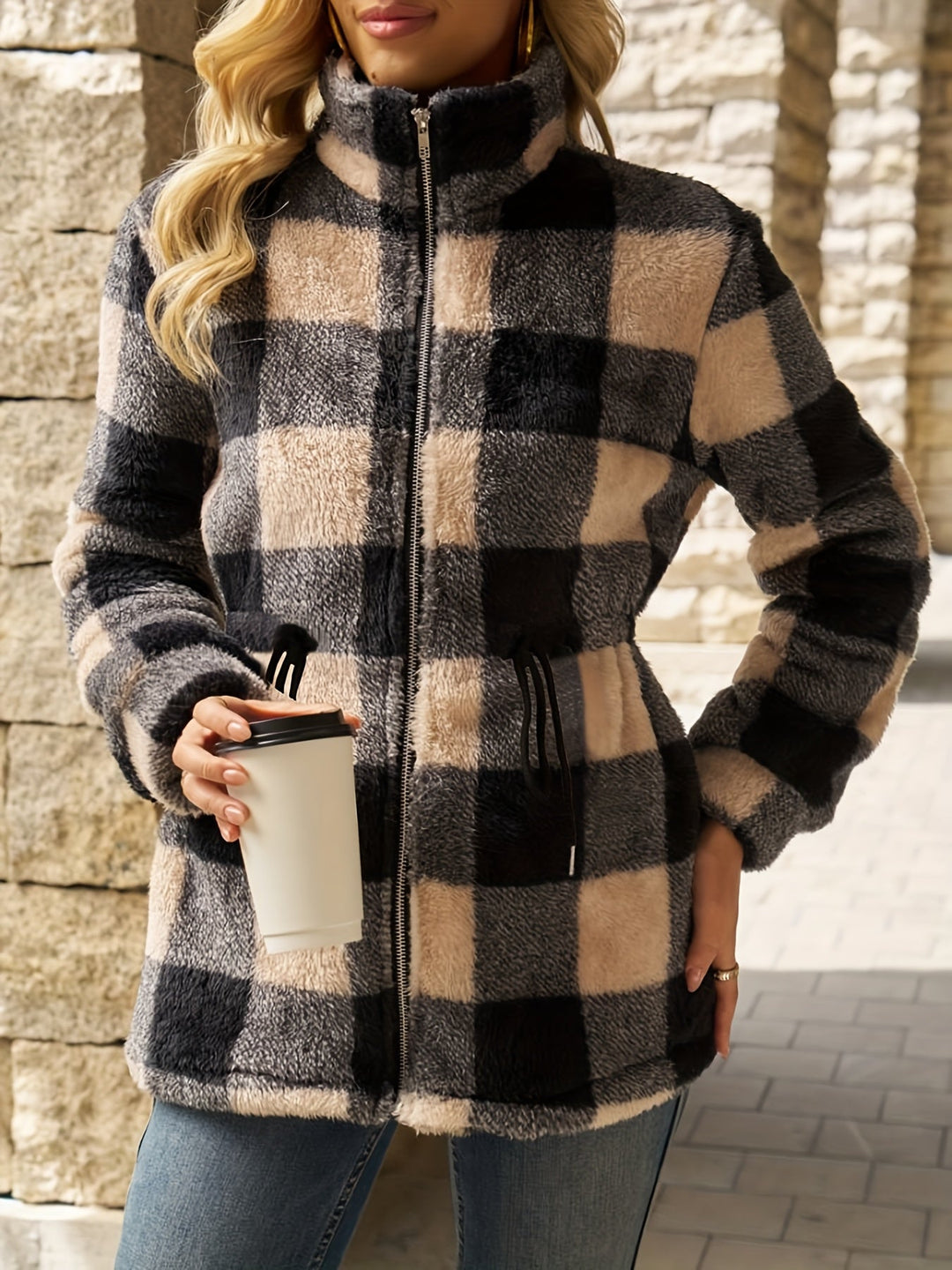 WILHELMINE | WOMEN'S PLAID SHERPA FLEECE JACKET ZIP UP 6