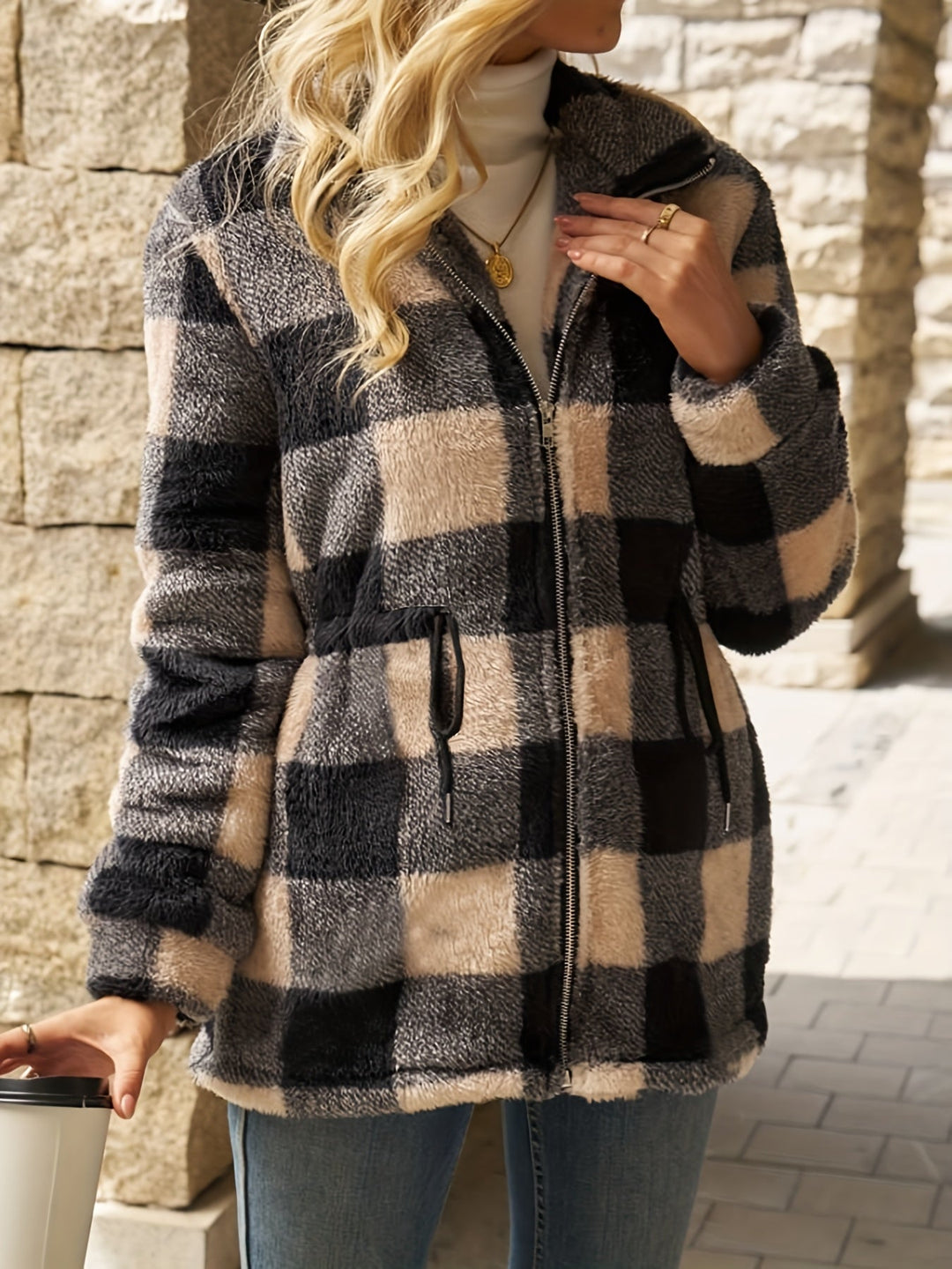 WILHELMINE | WOMEN'S PLAID SHERPA FLEECE JACKET ZIP UP 7