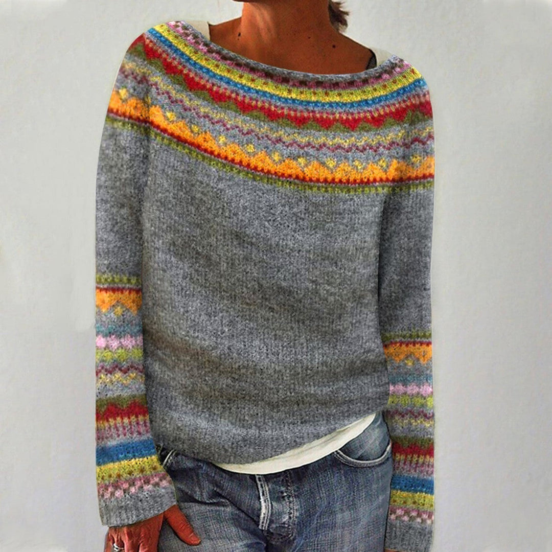 WREN | WOMEN'S FAIR ISLE SWEATER STRIPED NORDIC KNIT PULLOVER 1