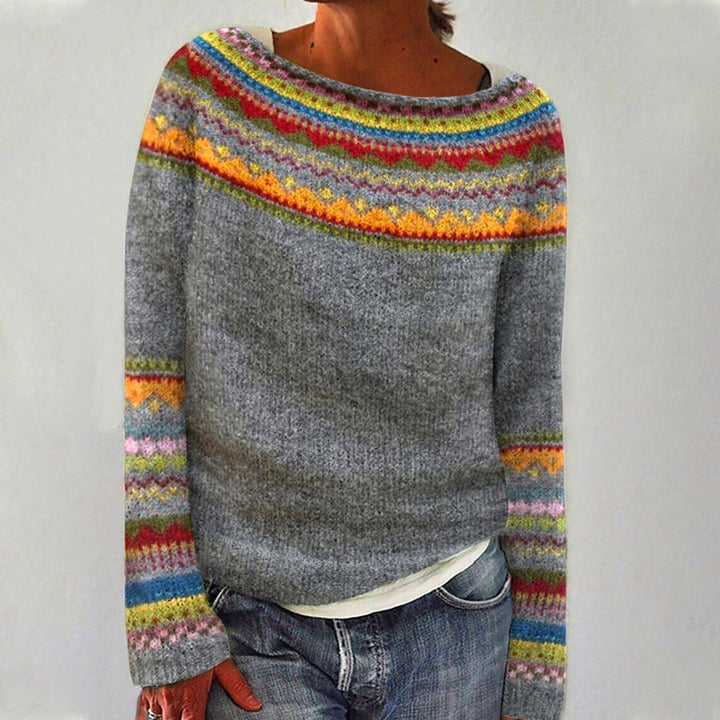WREN | WOMEN'S FAIR ISLE SWEATER STRIPED NORDIC KNIT PULLOVER 1