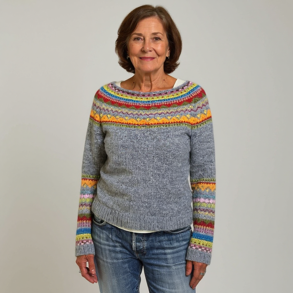 WREN | WOMEN'S FAIR ISLE SWEATER STRIPED NORDIC KNIT PULLOVER 2