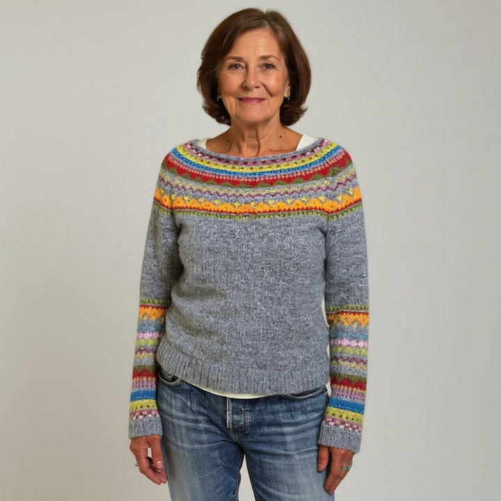 WREN | WOMEN'S FAIR ISLE SWEATER STRIPED NORDIC KNIT PULLOVER 2