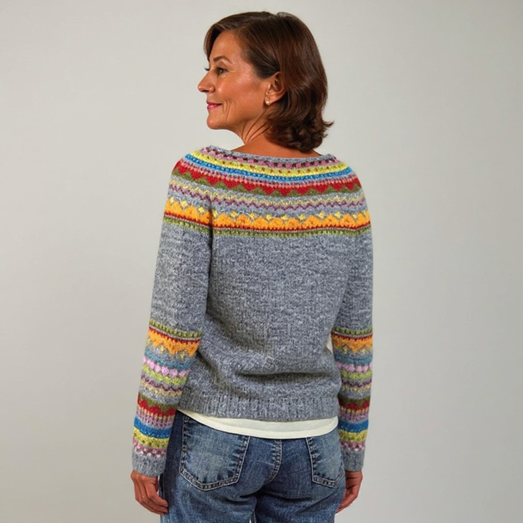 WREN | WOMEN'S FAIR ISLE SWEATER STRIPED NORDIC KNIT PULLOVER 3