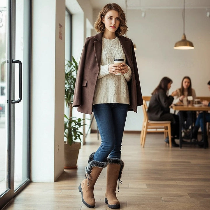 Women's Faux Fur Lined Snow Boots – Detail View