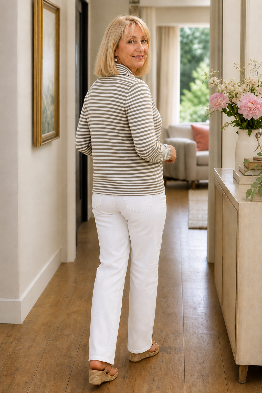 Women's Striped Collared Cardigan – Detail View