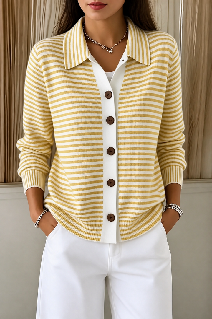 Women's Striped Collared Cardigan – Yellow