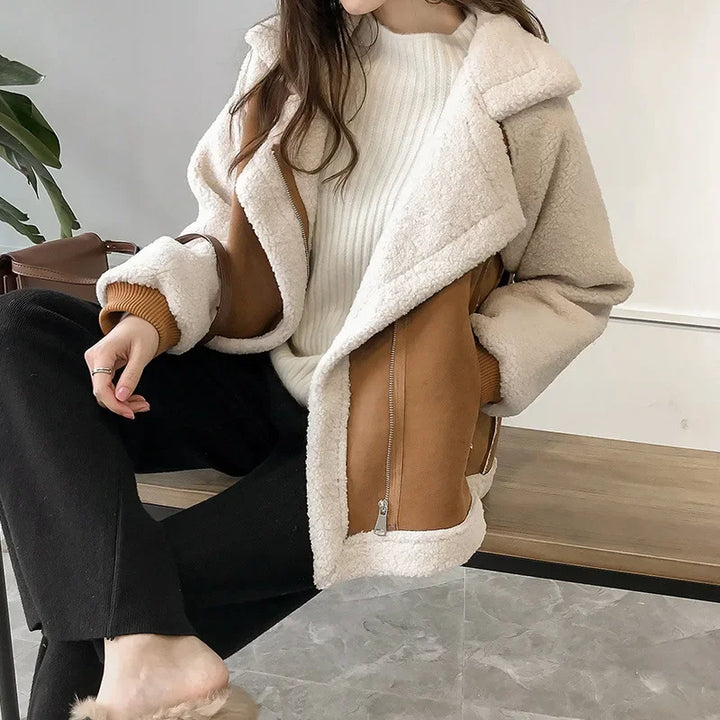 YVETTE | WOMEN'S FAUX SHEARLING JACKET OVERSIZED AVIATOR SHERPA 3