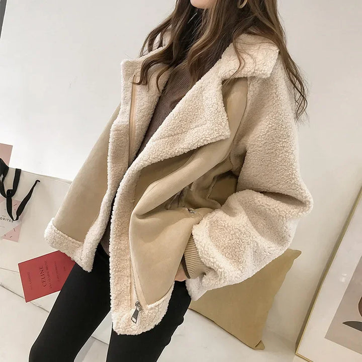 YVETTE | WOMEN'S FAUX SHEARLING JACKET OVERSIZED AVIATOR SHERPA 4