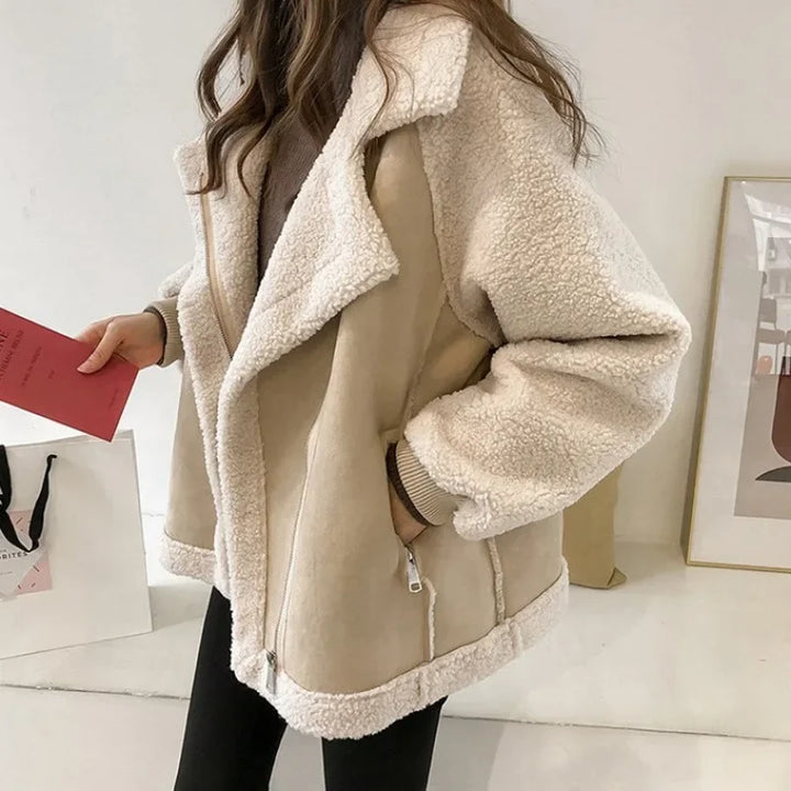 YVETTE | WOMEN'S FAUX SHEARLING JACKET OVERSIZED AVIATOR SHERPA 5
