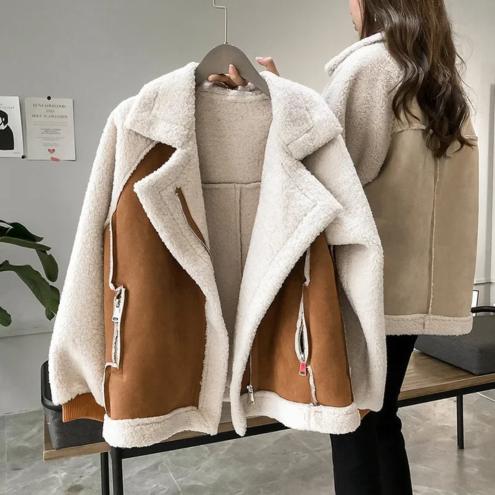 YVETTE | WOMEN'S FAUX SHEARLING JACKET OVERSIZED AVIATOR SHERPA 7