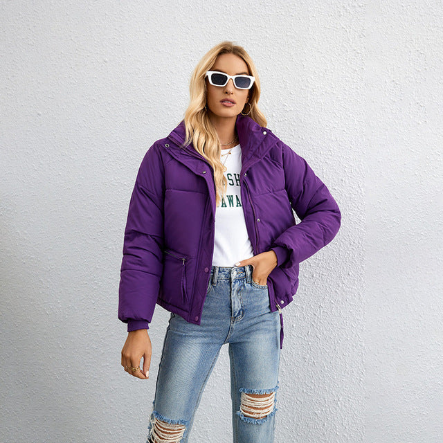 Women's Stand Collar Puffer Jacket – Detail View
