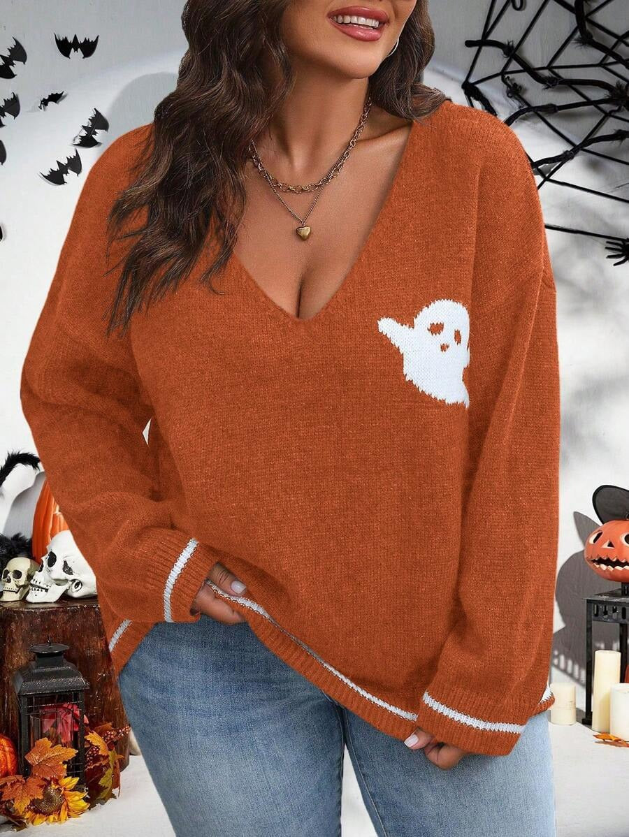 ZELIE | WOMEN'S HALLOWEEN SWEATER V NECK KNIT OVERSIZED 1