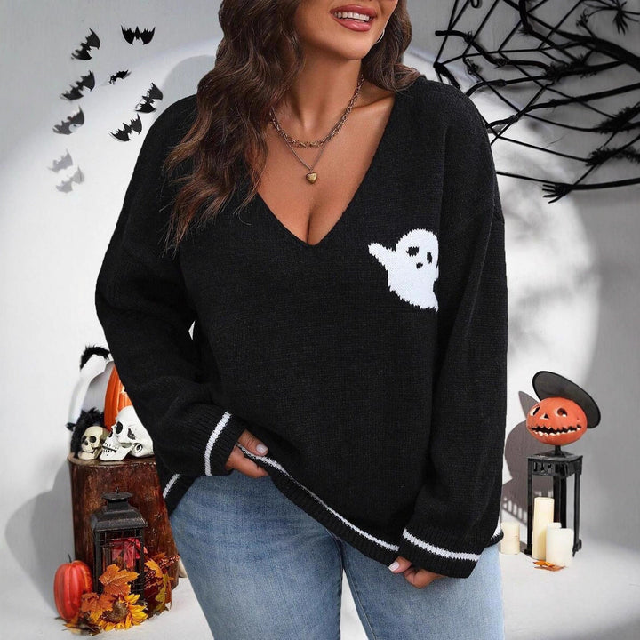 ZELIE | WOMEN'S HALLOWEEN SWEATER V NECK KNIT OVERSIZED 3