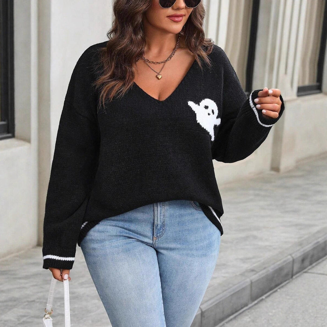 ZELIE | WOMEN'S HALLOWEEN SWEATER V NECK KNIT OVERSIZED 5