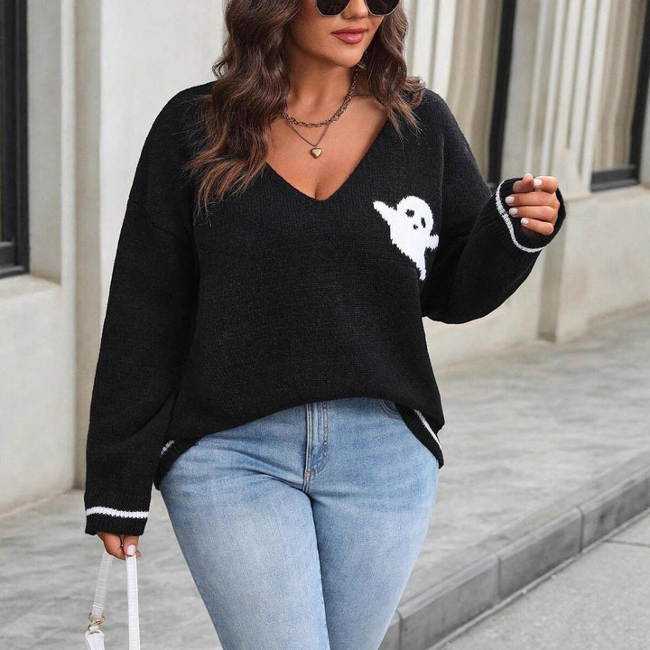 ZELIE | WOMEN'S HALLOWEEN SWEATER V NECK KNIT OVERSIZED 5