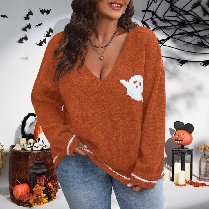 ZELIE | WOMEN'S HALLOWEEN SWEATER V NECK KNIT OVERSIZED 6