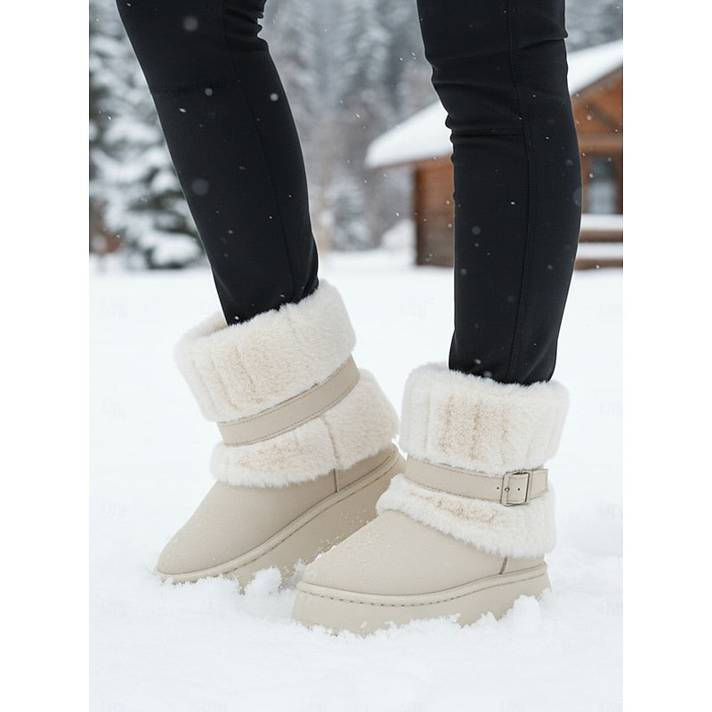 Women's Platform Faux Fur Snow Boots – Beige
