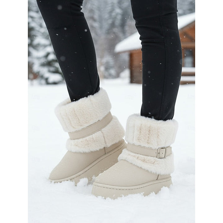 Women's Platform Faux Fur Snow Boots – Beige