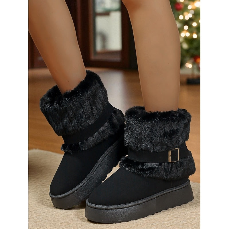 Women's Platform Faux Fur Snow Boots – Black