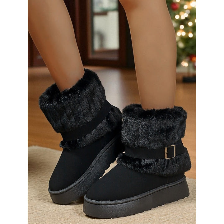 Women's Platform Faux Fur Snow Boots – Black