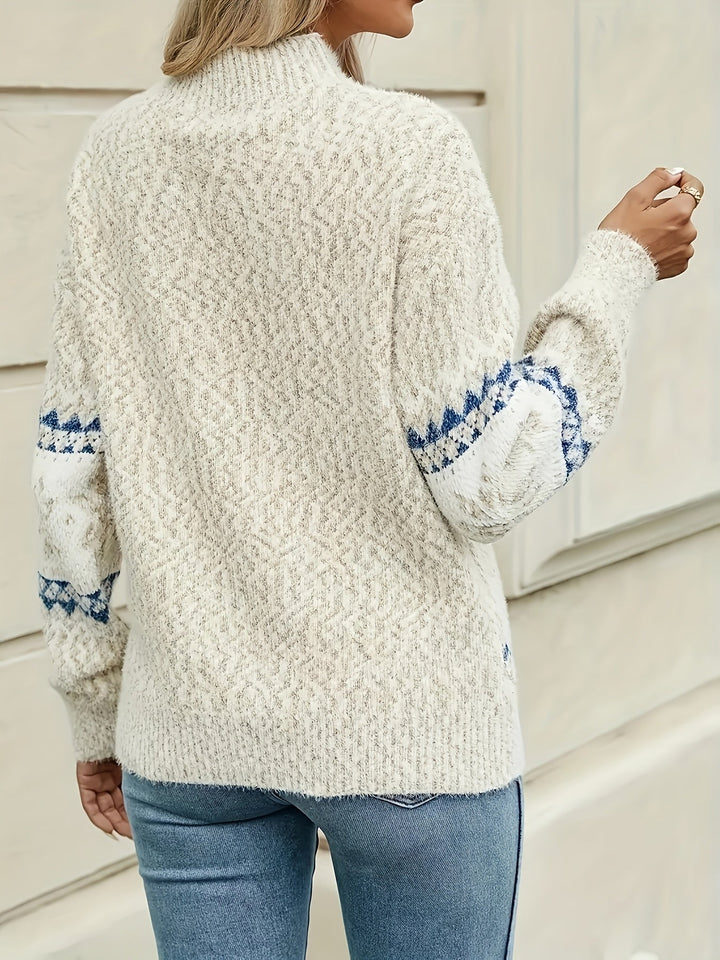 ZOELIE | WOMEN'S FAIR ISLE MOCK NECK CHRISTMAS SWEATER 10